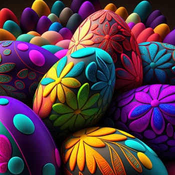 A beautiful illustration of colorful Easter eggs against a backdrop of Good Friday, this image captures the joy and celebration of the Easter holiday. The image is generated with the use of an AI.