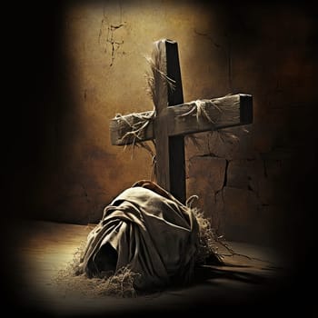 This beautiful digital artwork captures the essence of Good Friday through the use of bright, bold colors and intricate detailing. The cross and the robes are depicted in a dramatic and eye-catching manner, making the image truly memorable. The image is generated with the use of an AI.