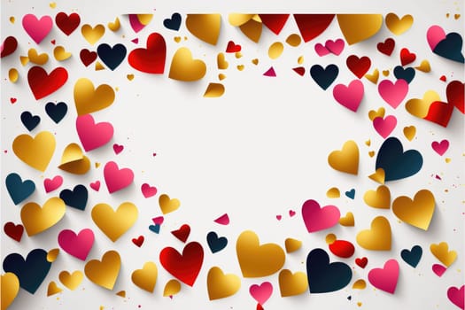 Abstract background with colorful hearts over white background with copy space. Generative AI