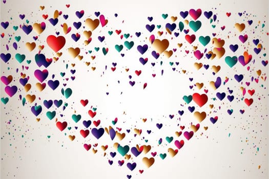 Abstract background with colorful hearts over white background with copy space. Generative AI
