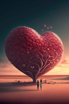 Creative Love concept. Big heart over a couple in love. Generative AI