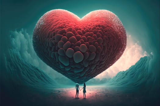 Creative Love concept. Big heart over a couple in love. Generative AI