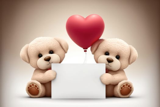 Cute doggies holding a blank postcard, selective focus. Valentine’s Day card. Generative AI