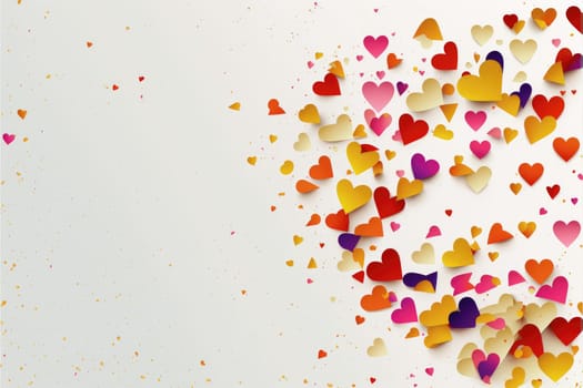 Abstract background with colorful hearts over white background with copy space. Generative AI