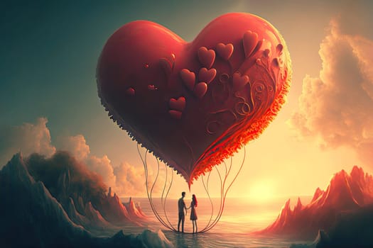 Creative Love concept. Big heart over a couple in love. Generative AI