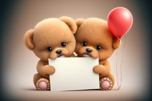 Cute doggies holding a blank postcard, selective focus. Valentine’s Day card. Generative AI