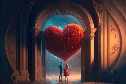 Creative Love concept. Big heart over a couple in love. Generative AI