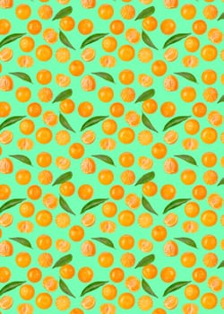 Creative levitation pattern with whole and pieces peeled tangerines. Selective focus. Isolated fruit. Packaging concept. Clip art image for package design.