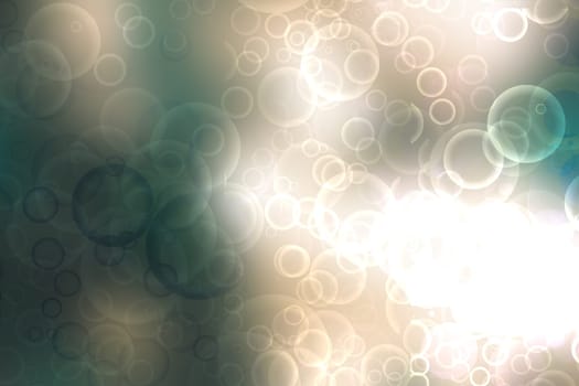 Abstract festive blur bright brown gradient dark green turquoise background with brown and green bokeh circles. Template for your design. Beautiful texture.