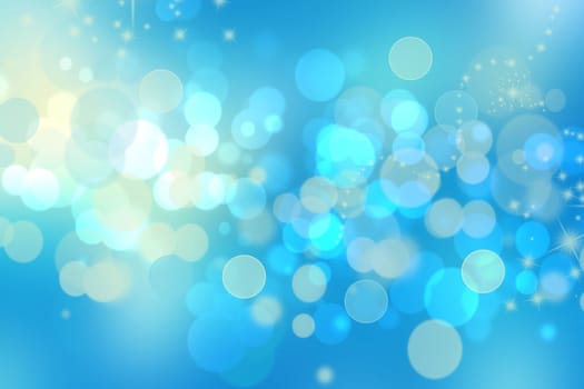 Abstract blurred fresh vivid spring summer light delicate pastel blue turquoise bokeh background texture with bright circular soft color lights and stars. Card concept. Beautiful backdrop illustration.