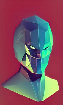 Low poly man's head 3d illustration,Low poly man's head 3d illustration