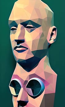 Low poly man's head 3d illustration,Low poly man's head 3d illustration