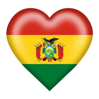 A Bolivia flag heart button isolated on white with clipping path 3d illustration