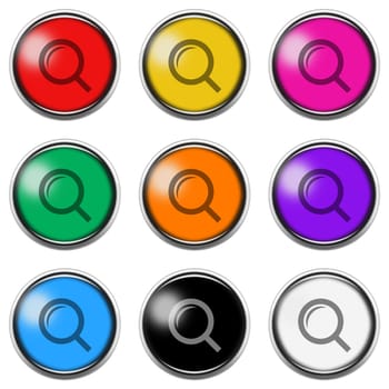 A Search button icon set isolated on white with clipping path 3d illustration