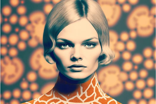 1060s vintage fashion portrait. Caucasian woman with retro 60's style. Generative ai.