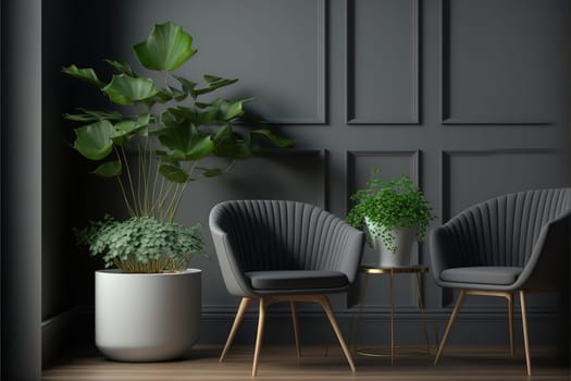 Pastel interior in classic style with soft armchairs and lamps.