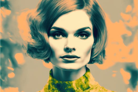 1060s vintage fashion portrait. Caucasian woman with retro 60's style. Generative ai.