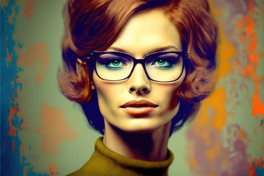 1060s vintage fashion portrait. Caucasian woman with retro 60's style. Generative ai.