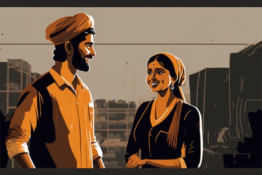 Indian worker teamwork male working with women engineer talking together in larger factory warehouse happy smile.
