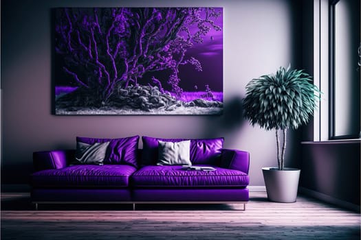 Luxury modern interior of living room ,Ultraviolet home decor concept ,purple sofa.