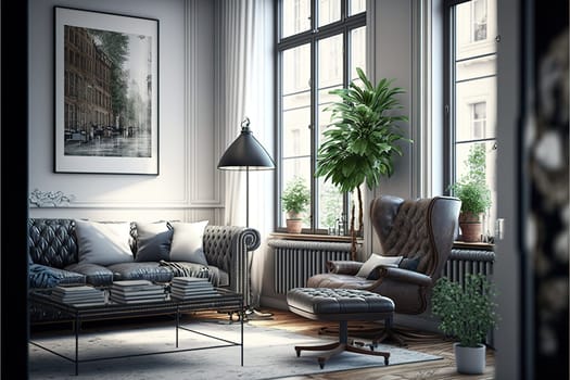 Living room, interior design 3D Rendering, 3D Illustration.