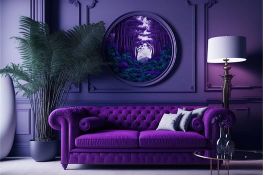 Luxury modern interior of living room ,Ultraviolet home decor concept ,purple sofa.