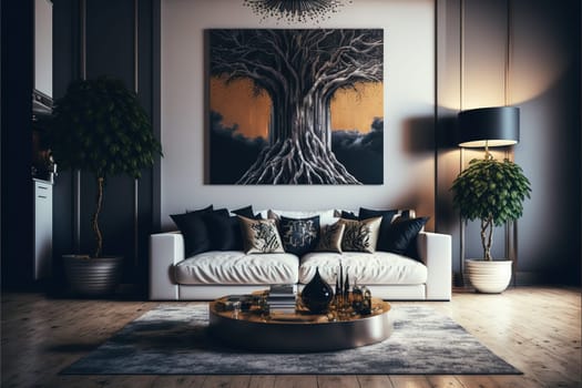 Modern design home interior of living room. Stylish home decor.