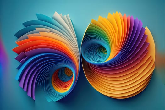 books in colored covers swirl on a blue background, copy space.
