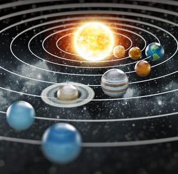Solar system illustration. Elements of this image furnished by NASA. 3D illustration.