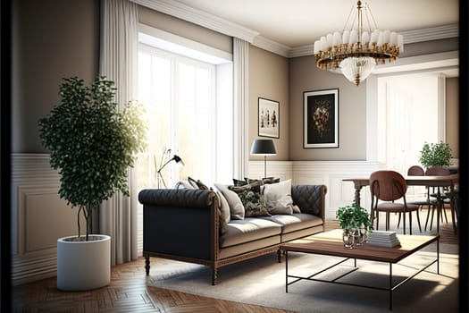 Living room, interior design 3D Rendering, 3D Illustration.