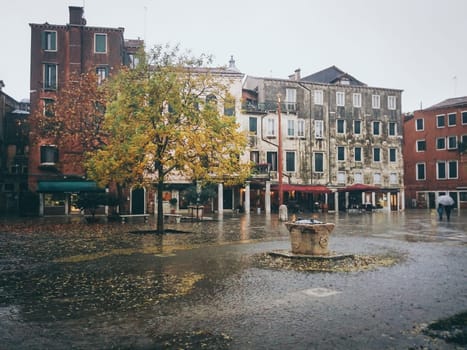 Venice, Italy, November 2014: Heavy rain in Venice, Italy, during autumn.