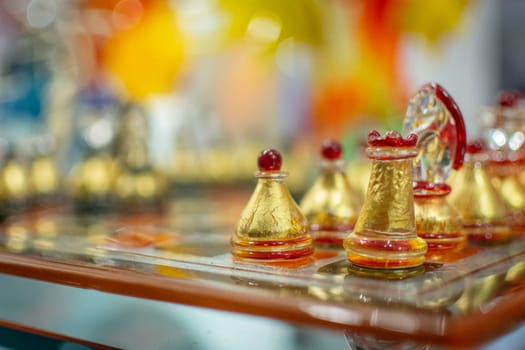 Venice, Italy, November 2014: Venetian glass blowed chess pieces