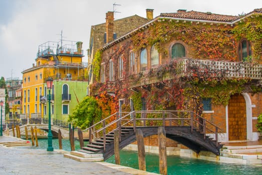 Travel and tourism in Venice: colorful canal houses