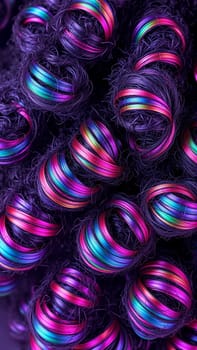 Curly hair texture. Bright pink, purple curly curls. High quality photo