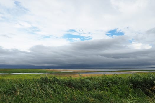 Vitiazevsky Liman, estuary reservoir in the ancient delta of the Kuban River, Krasnodar Territory of Russia, Anapa. The southernmost of the so-called Black Sea-Azov estuaries of the Taman Peninsula.