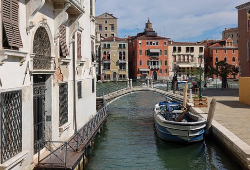 Venice, Italy - September 5, 2022: Peaceful and charming district of Dorsoduro in Venice. Italy