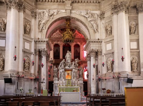 Venice, Italy - Sept 5, 2022: Santa Maria Della Salute was built as a votive offering for the city's deliverance from the pestilence which had taken almost a third of the Venice's population in 1630