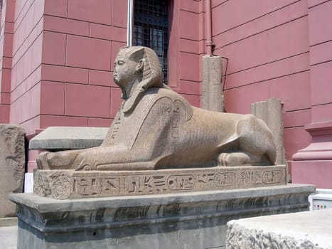 Statue of pharaoh Ramses II in the outer gardens of the Egyptian museum in Cairo, Egypt
