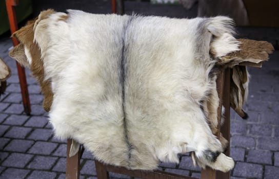 Detail of animal skins in an old market