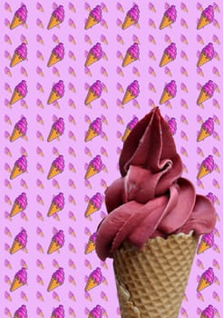 Close up of an ice cream cone, a waffle ice cream cone.