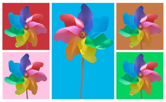 A plastic windmill with a wooden handle. Not a toy for children.