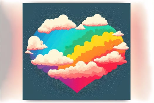 Rainbow heart cloud. Love cloud in the sky. LGBT love background. Queer rainbow heart poster.