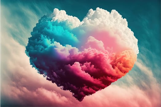 Rainbow heart cloud. Love cloud in the sky. LGBT love background. Queer rainbow heart poster.