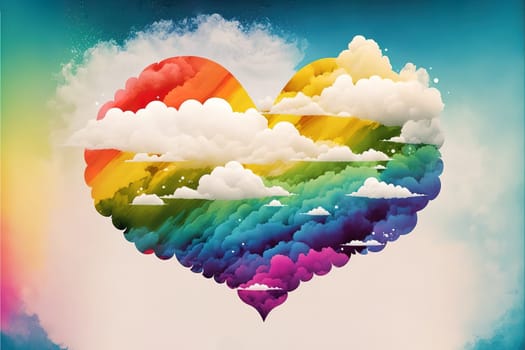 Rainbow heart cloud. Love cloud in the sky. LGBT love background. Queer rainbow heart poster.