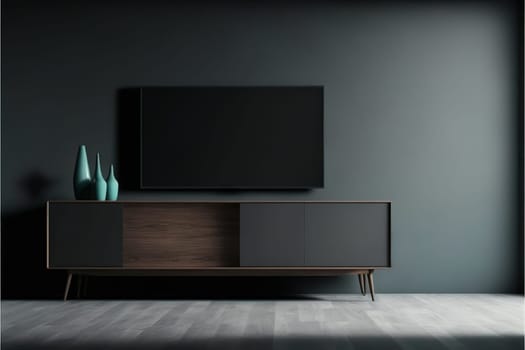 Tv cabinet in modern empty room,Dark wall.