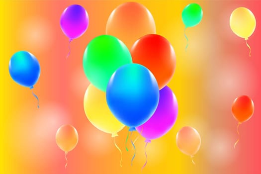 Multicolored balloons on a bright colored background. Universal holiday background. Vector image.