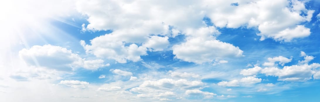 Panoramic view of the sky with beautiful cloudscape in sunny day. Simplisity in nature.