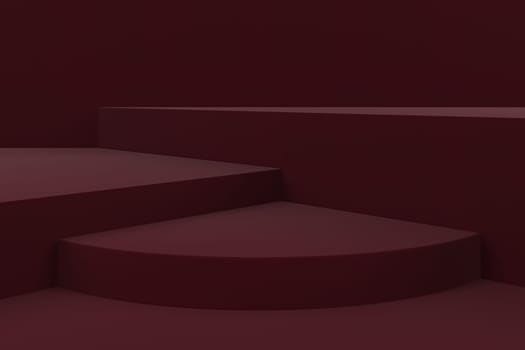 3d render of shop display. Abstract geometric podium background. Minimalist primitive shapes. Modern mockup. Blank template. Empty showcase.