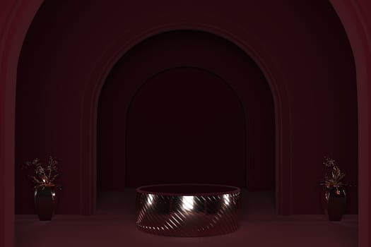 3d render of shop display. Abstract geometric podium background. Minimalist primitive shapes. Modern mockup. Blank template. Empty showcase.