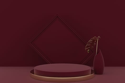 3d render of shop display. Abstract geometric podium background. Minimalist primitive shapes. Modern mockup. Blank template. Empty showcase.